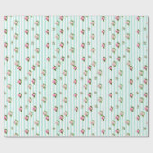 Blauwgroen en roze bloemige grafische Rozen gestri Cadeaupapier (Vlak)