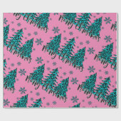 Blauwgroen en roze Cheetah-kerstbomen afdrukken Cadeaupapier (Vlak)