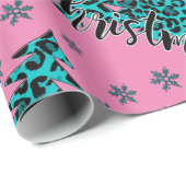Blauwgroen en roze Cheetah-kerstbomen afdrukken Cadeaupapier (Rol Hoek)