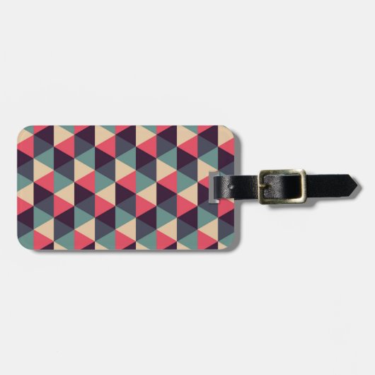 Blauwgroen en roze driehoekspatroon bagagelabel (Voorkant horizontaal)
