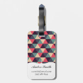 Blauwgroen en roze driehoekspatroon bagagelabel (Achterkant verticaal)