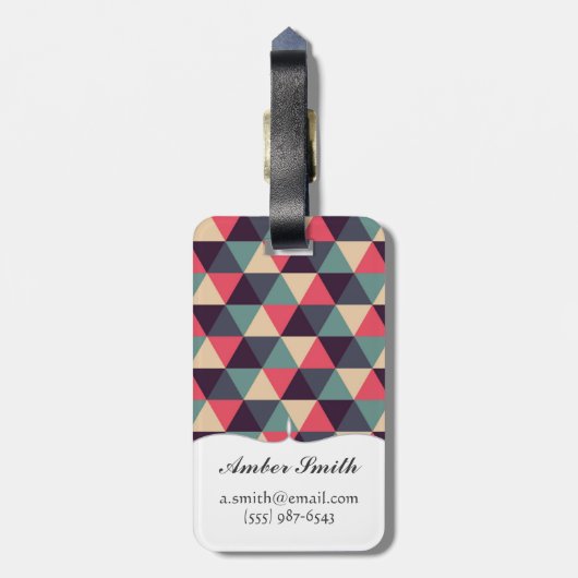 Blauwgroen en roze driehoekspatroon bagagelabel (Achterkant verticaal)