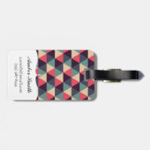 Blauwgroen en roze driehoekspatroon bagagelabel (Achterkant horizontaal)