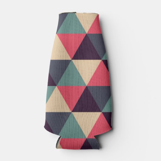 Blauwgroen en roze driehoekspatroon flesjeskoeler (Voorkant)