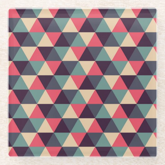 Blauwgroen en roze driehoekspatroon glazen onderzetter (Voorkant)