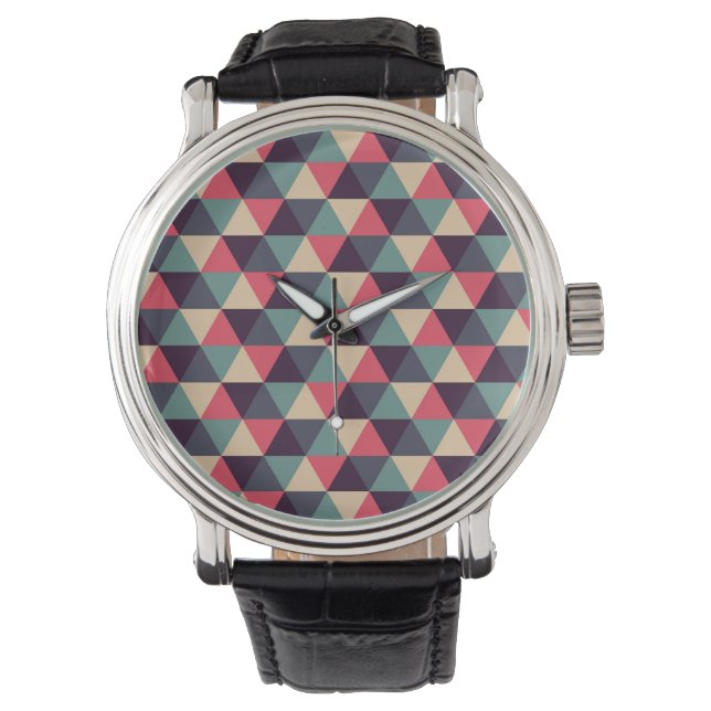 Blauwgroen en roze driehoekspatroon horloge (Voorkant)
