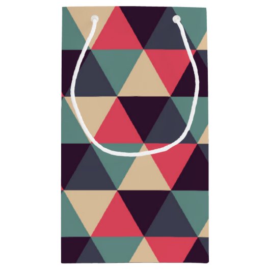 Blauwgroen en roze driehoekspatroon klein cadeauzakje (Achterkant)