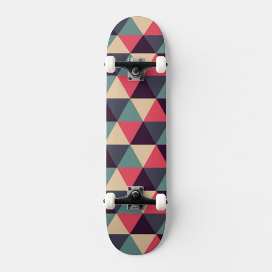 Blauwgroen en roze driehoekspatroon skateboard (Voorkant)