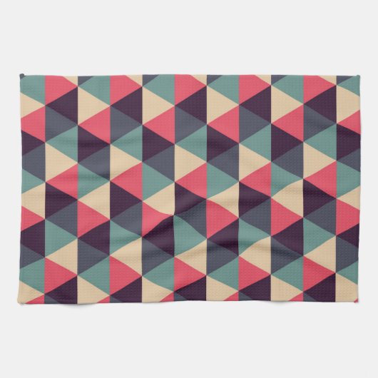 Blauwgroen en roze driehoekspatroon theedoek (Horizontaal)