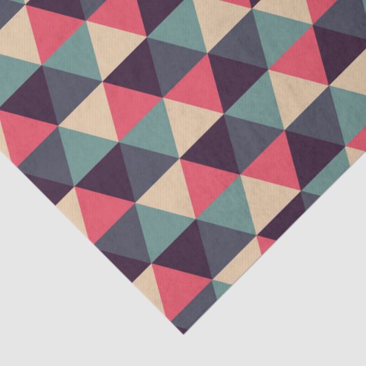 Blauwgroen en roze driehoekspatroon tissuepapier (Detail)