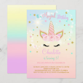 Blauwgroen en Roze Eenhoorn Verjaardag Uitnodigen Kaart