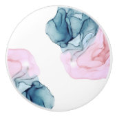 Blauwgroen en roze etheraal inktvisch gras keramische knop (Voorkant)