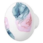 Blauwgroen en roze etheraal inktvisch gras keramische knop (Rechts)