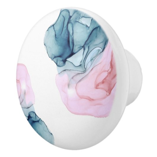 Blauwgroen en roze etheraal inktvisch gras keramische knop (Rechts)