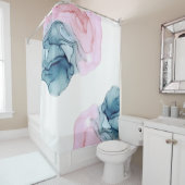 Blauwgroen en roze Etheral Inky Fantasy Douchegordijn (In situ)