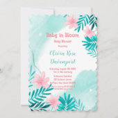 Blauwgroen en roze Floral Baby in Bloom Baby showe Kaart (Voorkant)