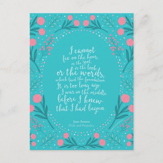 Blauwgroen en Roze Floral Jane Austen Pride en Pre Briefkaart (Voorkant)