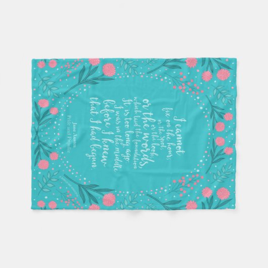Blauwgroen en Roze Floral Jane Austen Pride en Pre Fleece Deken (Voorkant (Horizontaal))