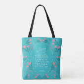 Blauwgroen en Roze Floral Jane Austen Pride en Pre Tote Bag (Achterkant)