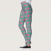Blauwgroen en roze girale vormgeving leggings (Links)