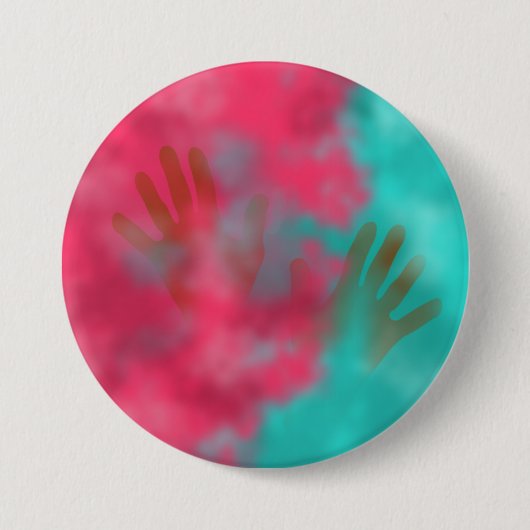 Blauwgroen en Roze Holi Hai Poeder en Handen Ronde Button 7,6 Cm (Voorkant)