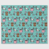 Blauwgroen en roze koffiekreeften cadeaupapier (Vlak)