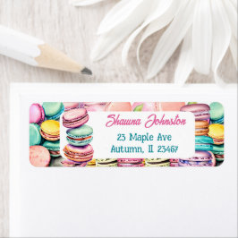 Blauwgroen en roze macaron koekjes etiket