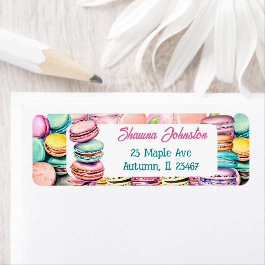 Blauwgroen en roze macaron koekjes etiket (Insitu)