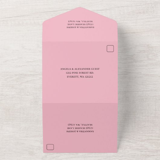 Blauwgroen en roze ombre Glitter Wedding All In One Uitnodiging (Buitenkant)