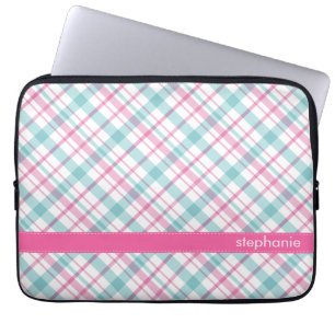 Blauwgroen en roze patroon laptop sleeve