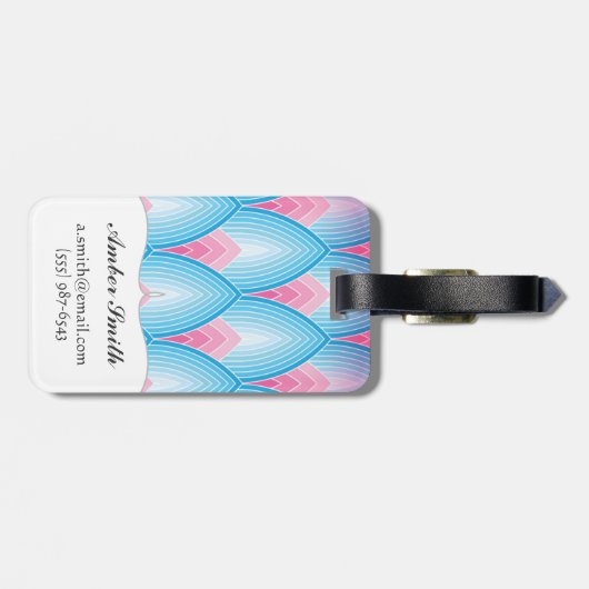 Blauwgroen en roze petaalpatroon bagagelabel (Achterkant horizontaal)