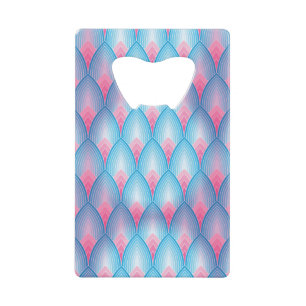 Blauwgroen en roze petaalpatroon creditkaart flessenopener