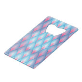 Blauwgroen en roze petaalpatroon creditkaart flessenopener (Voorkant Gekanteld)