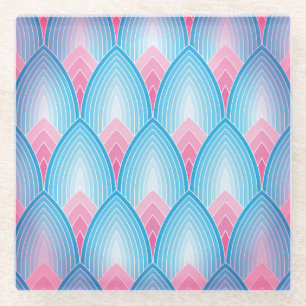 Blauwgroen en roze petaalpatroon glazen onderzetter