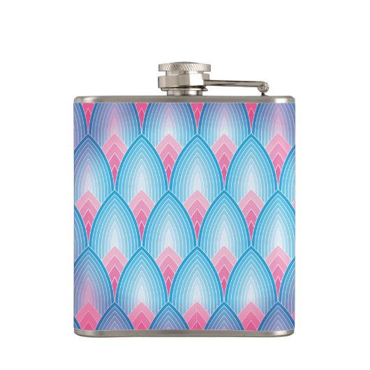 Blauwgroen en roze petaalpatroon heupfles (Achterkant)