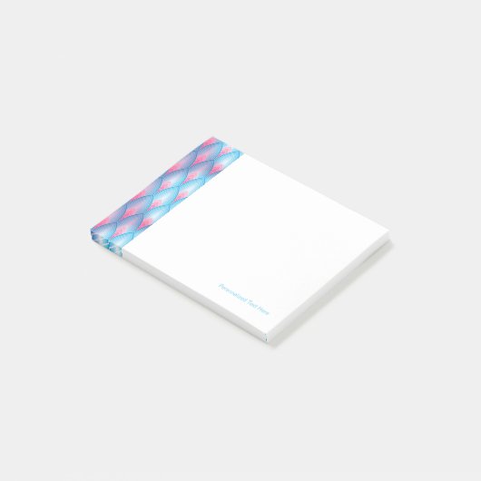 Blauwgroen en roze petaalpatroon post-it® notes (Schuin)