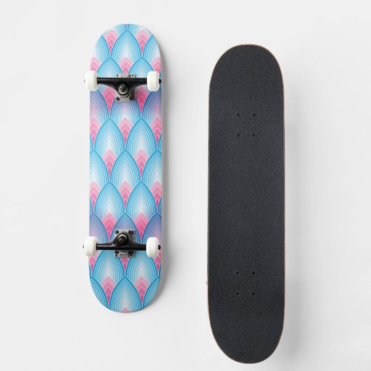 Blauwgroen en roze petaalpatroon skateboard (Voorkant)