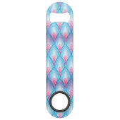 Blauwgroen en roze petaalpatroon speed flessenopener (Achterkant)