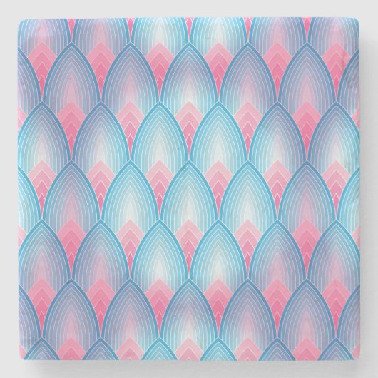 Blauwgroen en roze petaalpatroon stenen onderzetter (Voorkant)