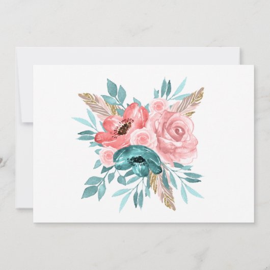 Blauwgroen en roze pioenbloemen Bewaar de datumkaa Kaart (Achterkant)