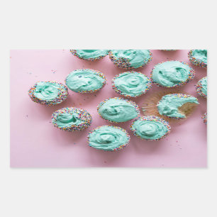 Blauwgroen en Roze Schattige Mini Cupcakes Rechthoekige Sticker