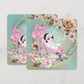 Blauwgroen en roze schoen Roos Baby shower Kaart (Voorkant / Achterkant)