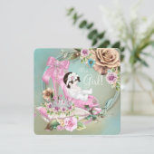 Blauwgroen en roze schoen Roos Baby shower Kaart (Staand voorkant)