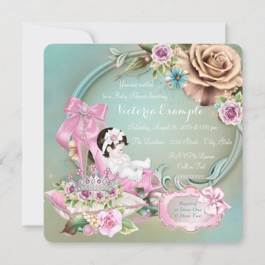 Blauwgroen en roze schoen Roos Baby shower Kaart (Achterkant)