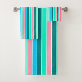 Blauwgroen en roze strepen bad handdoek