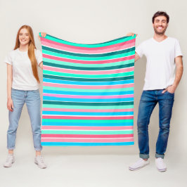 Blauwgroen en roze strepen fleece deken