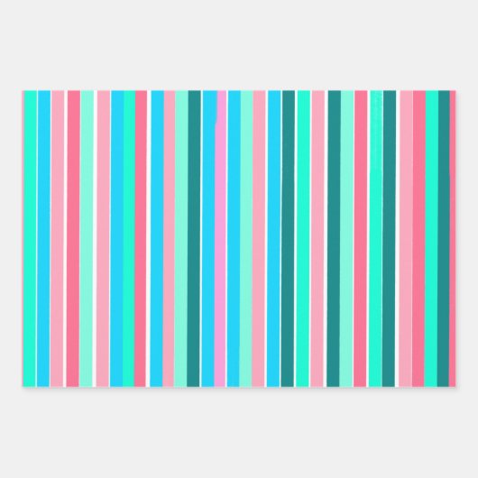 Blauwgroen en roze strepen inpakpapier vel (Voorkant 3)