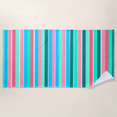 Blauwgroen en roze strepen strandlaken (Voorkant)