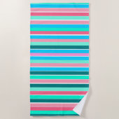 Blauwgroen en roze strepen strandlaken (Voorkant)