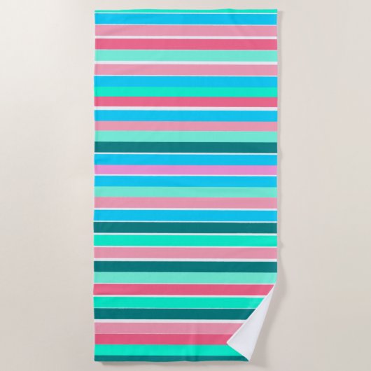 Blauwgroen en roze strepen strandlaken (Voorkant)